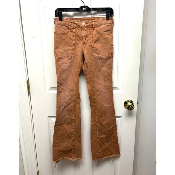 Anthropologie Pilcro Brown Flare Jeans, Distressed, Rough Hem, Women's Size 25 - Picture 1 of 8